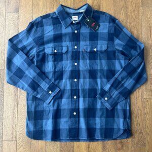 NWT Levi’s The Worker Blue Buffalo Plaid Flannel Shirt Relaxed Fit Cotton L